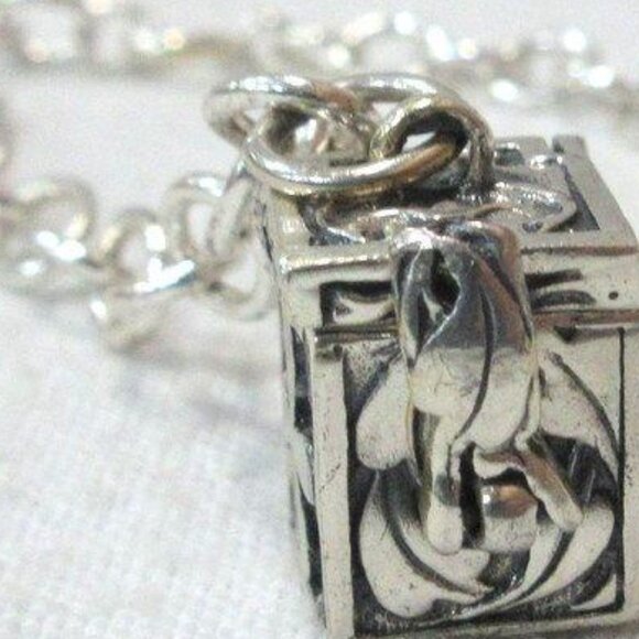 Silver Chain Bracelet with Cube Charm - Picture 9 of 10